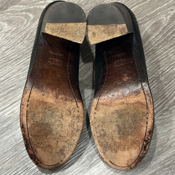 Frye Carson Leather Block Heel Pump Black Round Toe Classic Preppy Mod Retro 8.5 - Picture 7 of 8